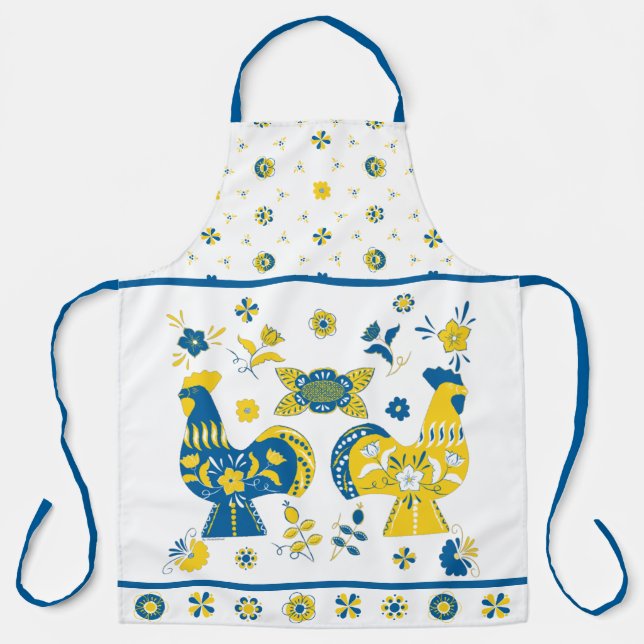 Swedish Folk Dala Rooster l Blue and Yellow Apron (Front)