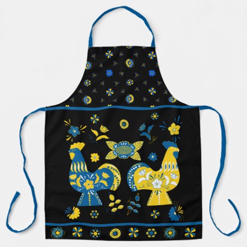 Swedish Folk Dala Rooster l Blue and Yellow Apron