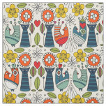 Swedish folksy cats and birds fabric