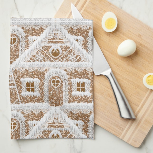 Swedish Gingerbread House Christmas Cookie Icing Kitchen Towel (Quarter Fold)