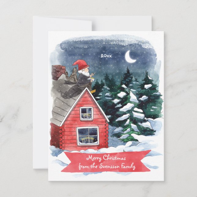 Swedish Gnome Christmas Watercolor Tomten Holiday  Card (Front)