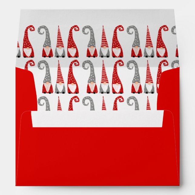 Swedish Gnomes Christmas Pattern Red Gray White Envelope (Back (Bottom))