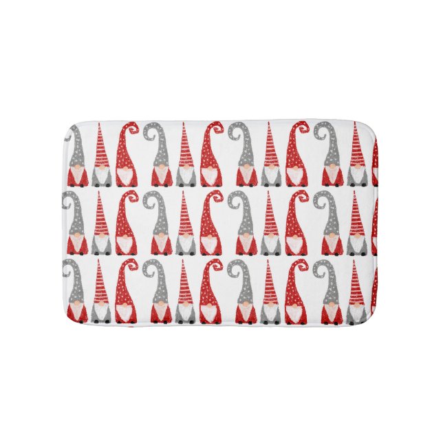 Swedish Gnomes Christmas Repeat Pattern Holiday Bath Mat (Front)