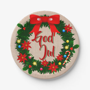 Swedish God Jul Merry Christmas 7" Paper Plates