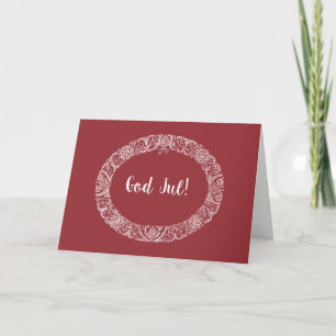Swedish Greeting Christmas Wreath White onDeep Red Holiday Card