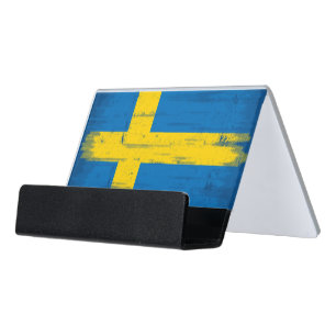Swedish Grunge Flag Desk Business Card Holder