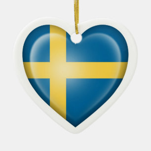 Swedish Heart Flag on White Ceramic Ornament