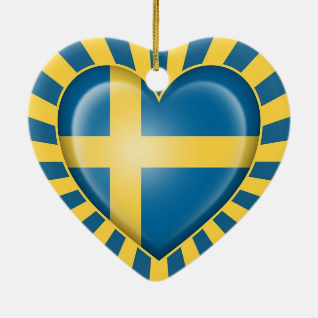 Swedish Heart Flag with Star Burst Ceramic Ornament (Back)