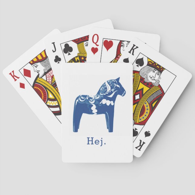 Swedish Hej Dala Horse Blue White Template Poker Cards (Back)