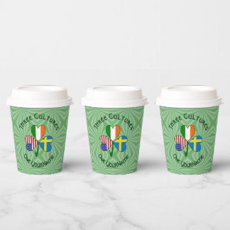 Swedish Ireland USA Shamrock Personalized Text  Paper Cups