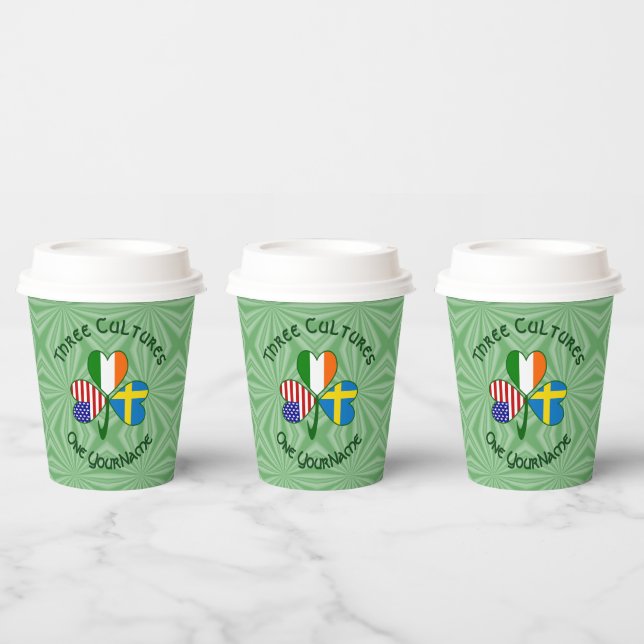Swedish Ireland USA Shamrock Personalized Text  Paper Cups (Multi)