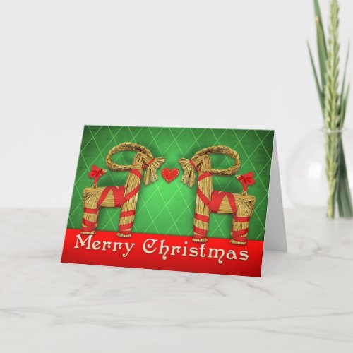 Swedish Julbok Twins Christmas Heart Personalized Holiday Card