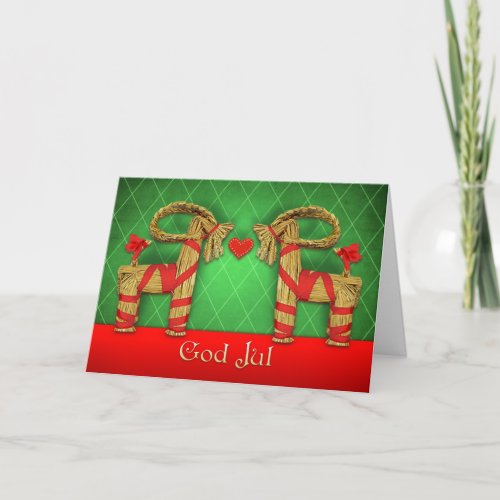 Swedish Julbok Twins with Heart God Jul Christmas Holiday Card