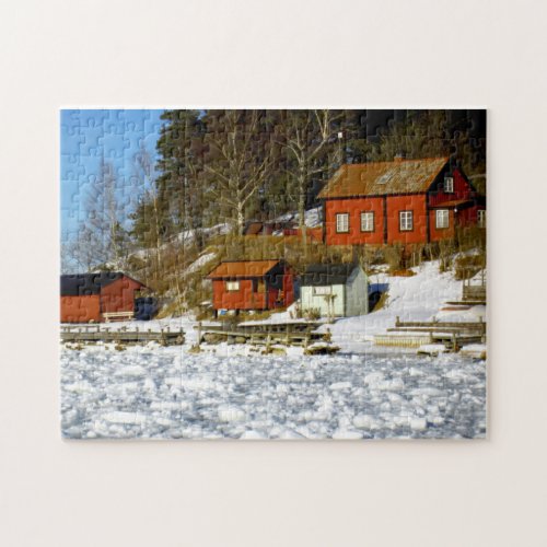 Swedish landscape in winter with snow _ frozen sea jigsaw puzzle