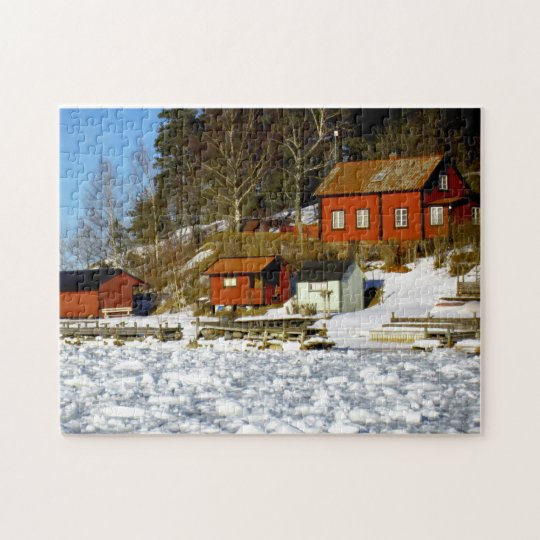 Swedish landscape in winter with snow frozen sea jigsaw puzzle