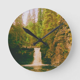 Swedish Moody Waterfall, Hälsingland, Sweden Round Clock