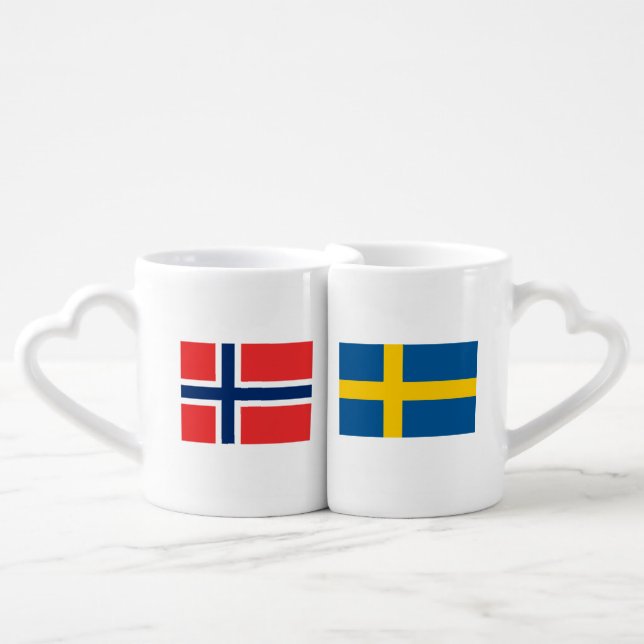 Swedish Norwegian flag lovers mug set for couple (Front Nesting)