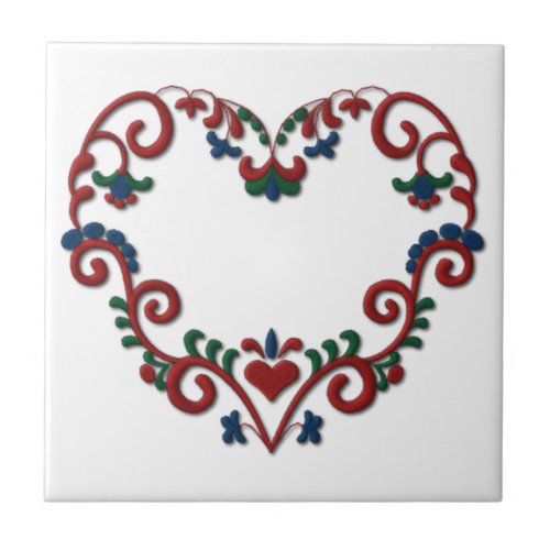 Swedish Norwegian Rosemaling Heart Scandinavian Tile