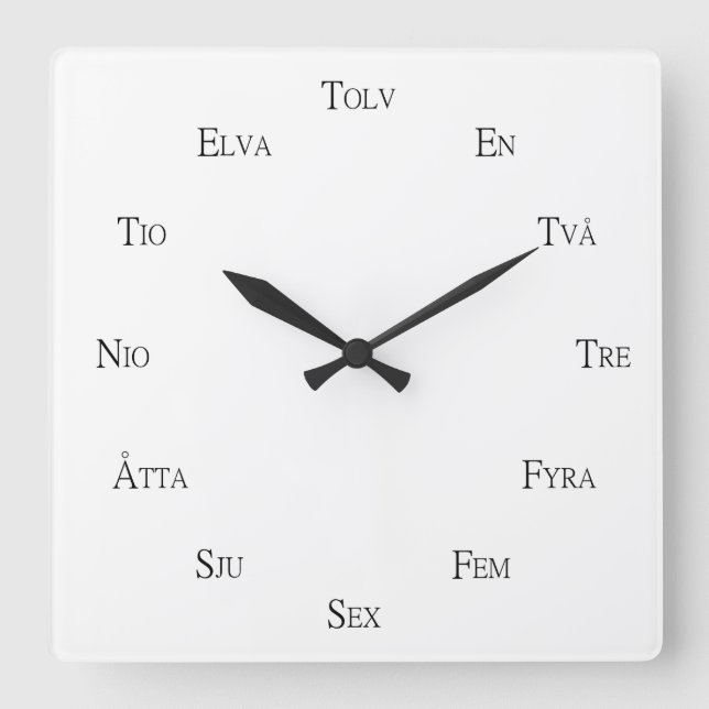 Swedish Numbers Language Learning Personalizable Square Wall Clock (Front)