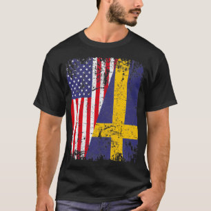 SWEDISH ROOTS Half American Flag SWEDEN T-Shirt