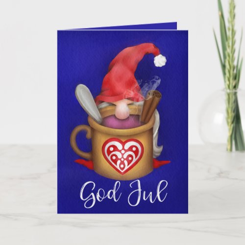 Swedish Santa and Mulled Wine God Jul Watercolor   Holiday Card