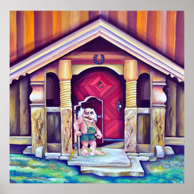 Swedish Scandinavian Funny Watercolor  Troll Poster (Front)