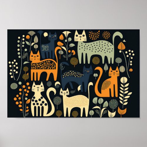 Swedish Scandinavian Mod Danish Cats Minimalist Poster