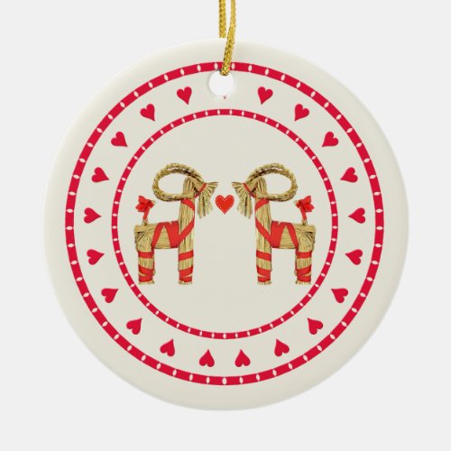 Swedish Straw Goat Julbok Heart Circle Ceramic Ornament