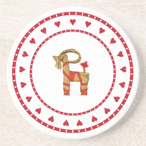 Swedish Straw Goat with Hearts Coaster