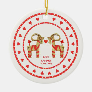 Swedish Straw Goats 10 Years Together Dated Ceramic Ornament