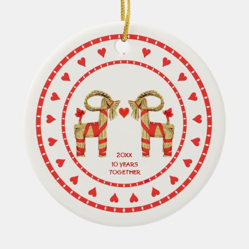 Swedish Straw Goats 10 Years Together Dated Ceramic Ornament