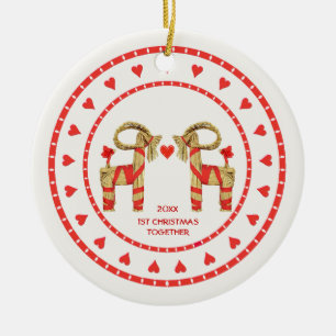 Swedish Straw Goats 1st Christmas Together Dated Ceramic Ornament