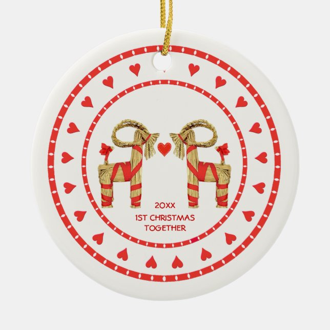 Swedish Straw Goats 1st Christmas Together Dated Ceramic Ornament (Front)