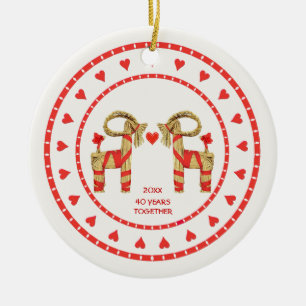Swedish Straw Goats 40 Years Together Dated Ceramic Ornament