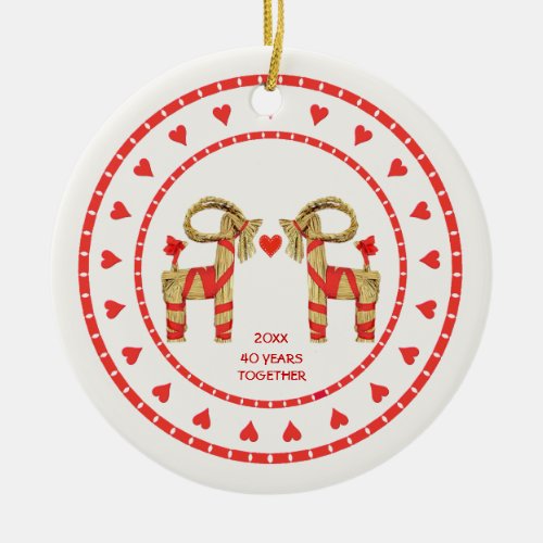 Swedish Straw Goats 40 Years Together Dated Ceramic Ornament