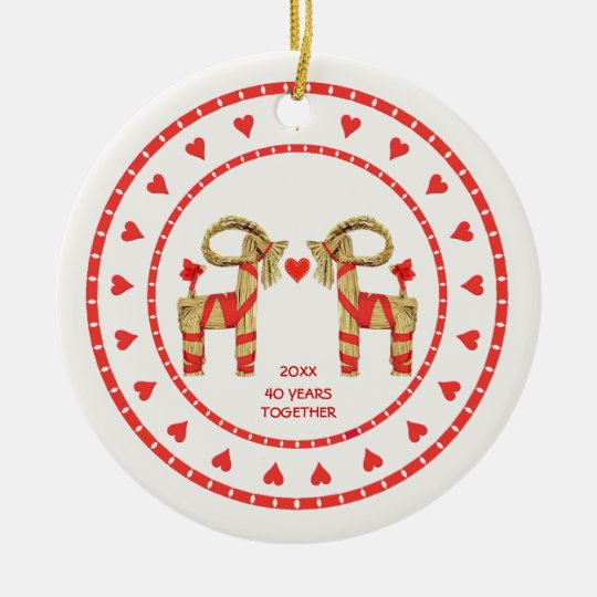 Swedish Straw Goats 40 Years Together Dated Ceramic Ornament