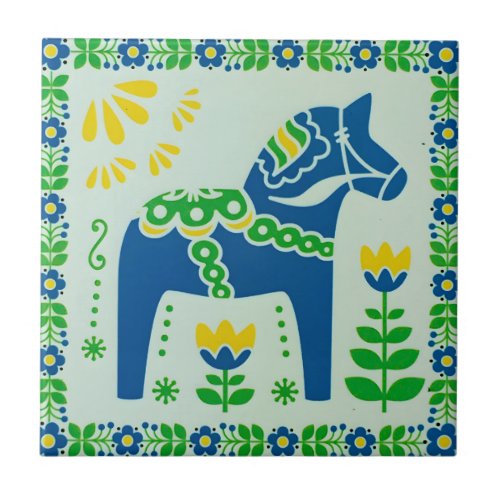 swedish tiles green horse