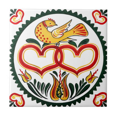 swedish tiles heart red bird