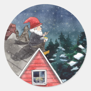 Swedish Tomten Christmas Gnome Watercolor Classic Round Sticker