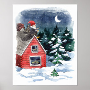 Swedish Tomten Christmas Porridge Watercolor Poster