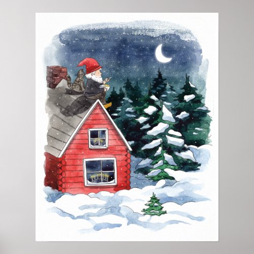 Swedish Tomten Christmas Porridge Watercolor  Poster