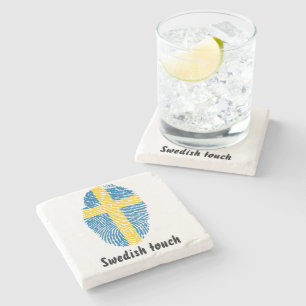 Swedish touch fingerprint flag stone coaster