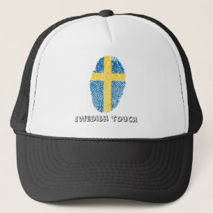 Swedish touch fingerprint flag trucker hat