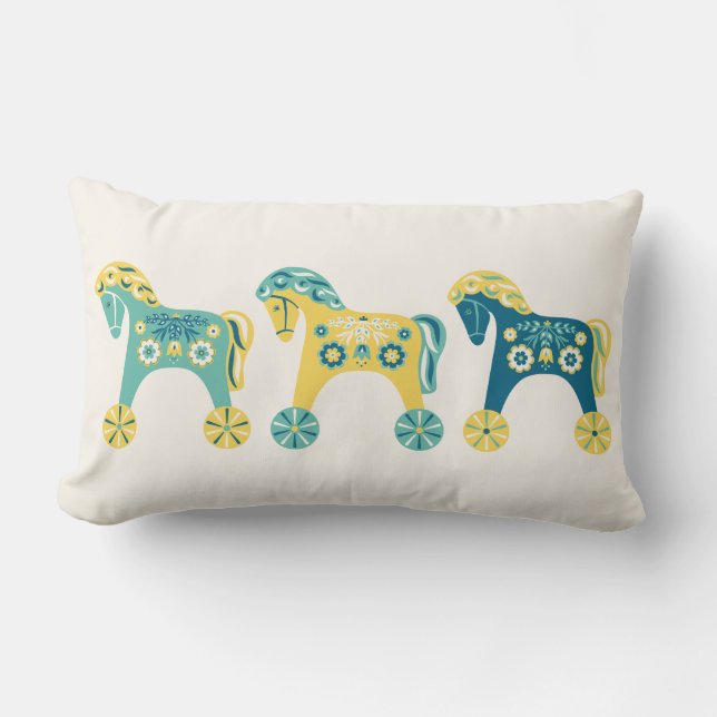 Swedish Toy Horses Lumbar Pillow (Front)