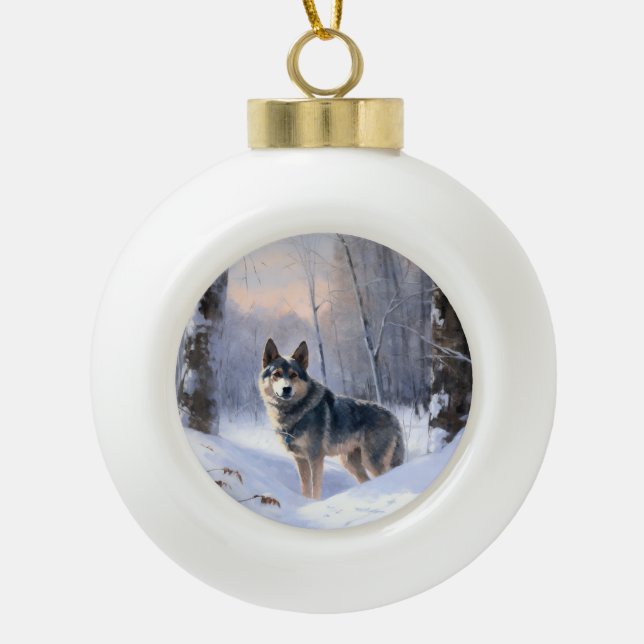 Swedish Vallhund Let It Snow Christmas  Ceramic Ball Christmas Ornament (Front)