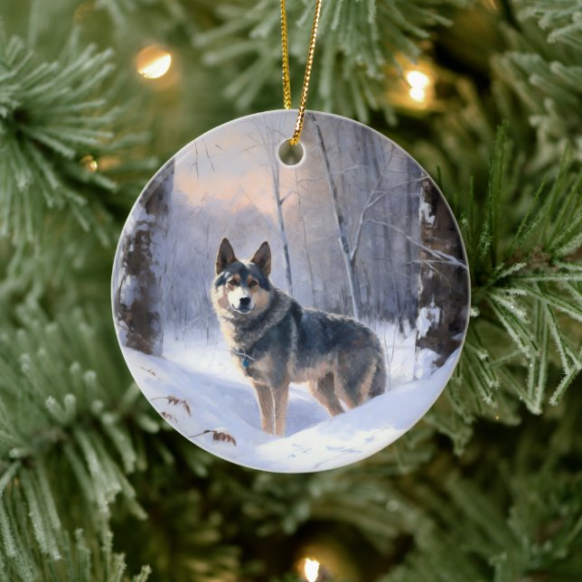 Swedish Vallhund Let It Snow Christmas  Ceramic Ornament (Tree)
