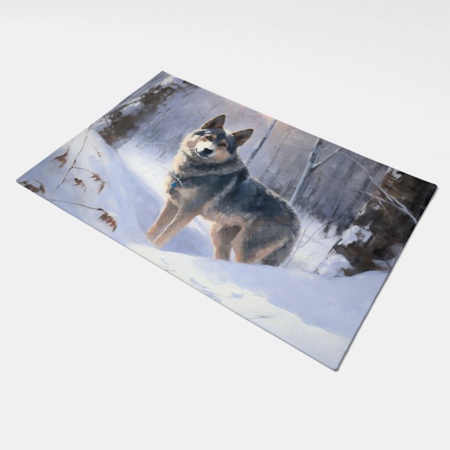 Swedish Vallhund Let It Snow Christmas  Doormat (Angled)