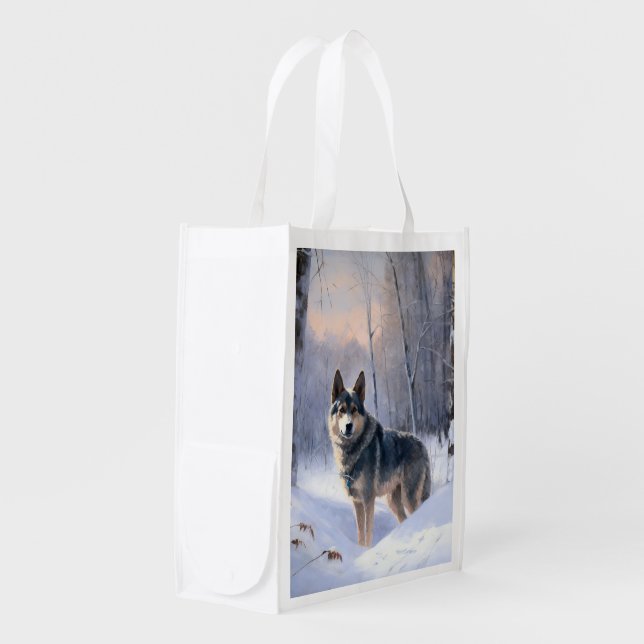 Swedish Vallhund Let It Snow Christmas  Grocery Bag (Front Side)