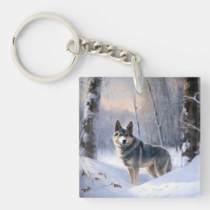 Swedish Vallhund Let It Snow Christmas Keychain