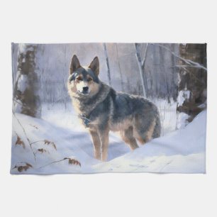 Swedish Vallhund Let It Snow Christmas Kitchen Towel